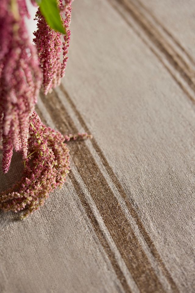 Ruffle Hem Striped Linen Tablecloth #1