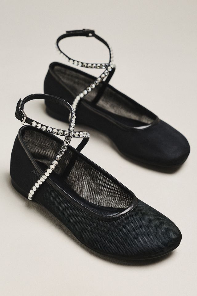 Lola Cruz Rhinestone Mesh Ballet Flats #1