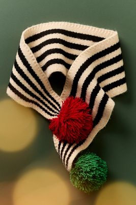 By Anthropologie Striped Pom Pom Pet Scarf