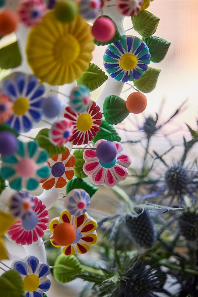 Oaxacan Clay Floral Painted Hanukkah Menorah #1