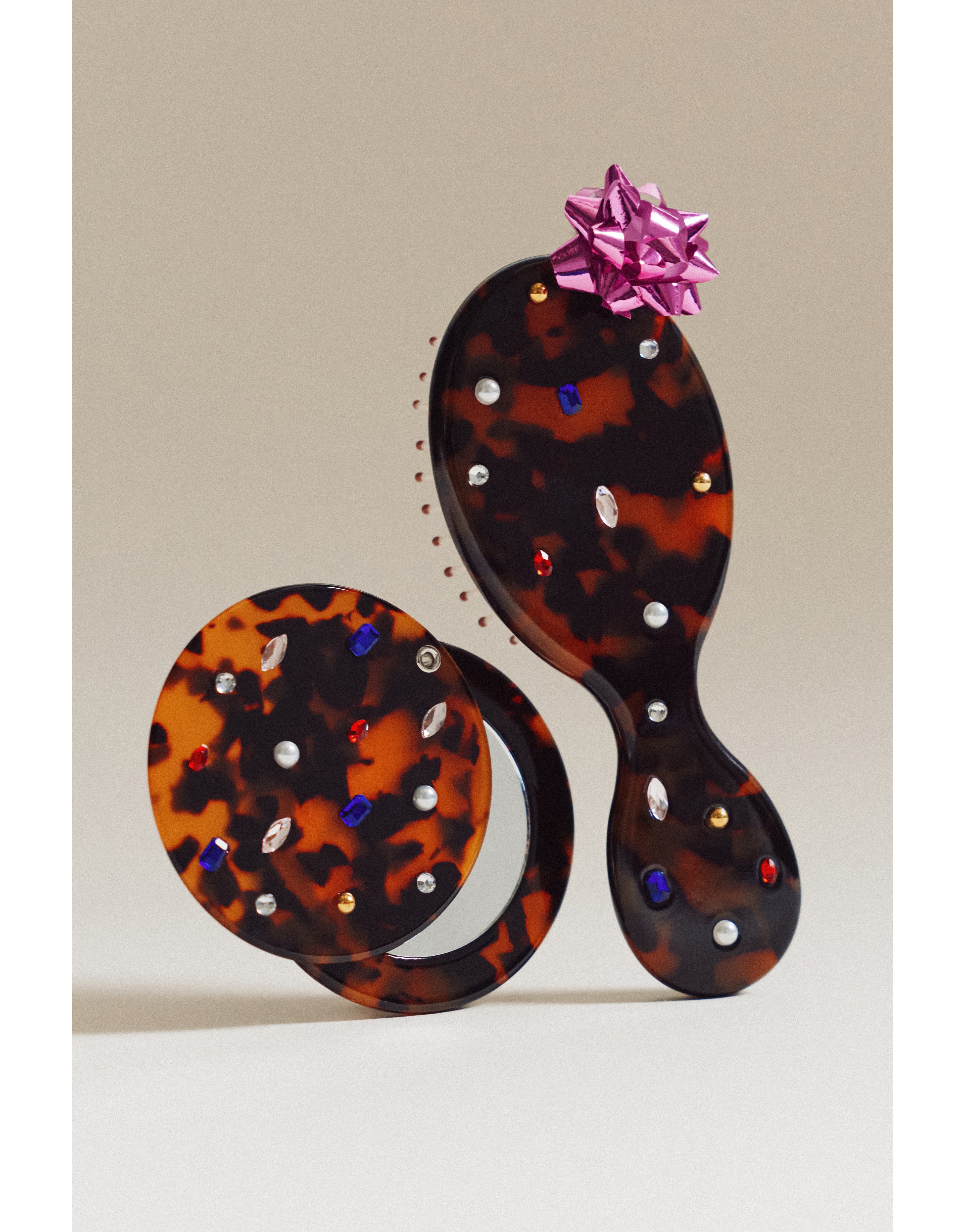 Mini Tortoiseshell Hair Brush With Gems