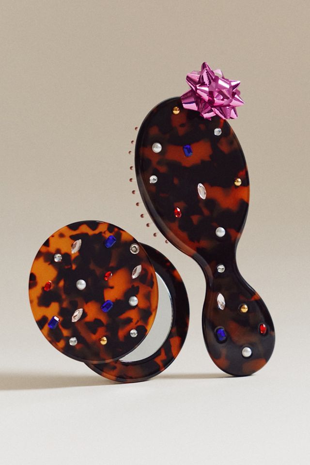 Mini Tortoiseshell Hair Brush With Gems #1