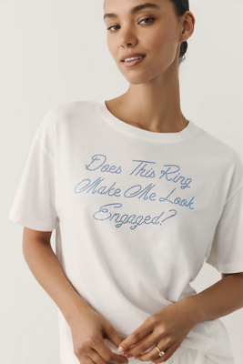Letluv Engaged 100% Cotton Rhinestone Bridal Tee In White