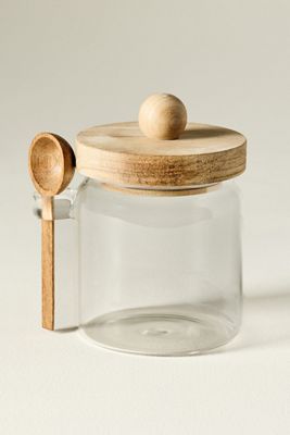 Small Glass Canister with Acacia Lid and Spoon