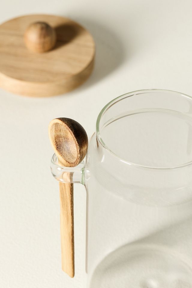 Large Glass Canister with Acacia Lid and Spoon #2