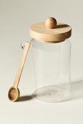 Large Glass Canister with Acacia Lid and Spoon