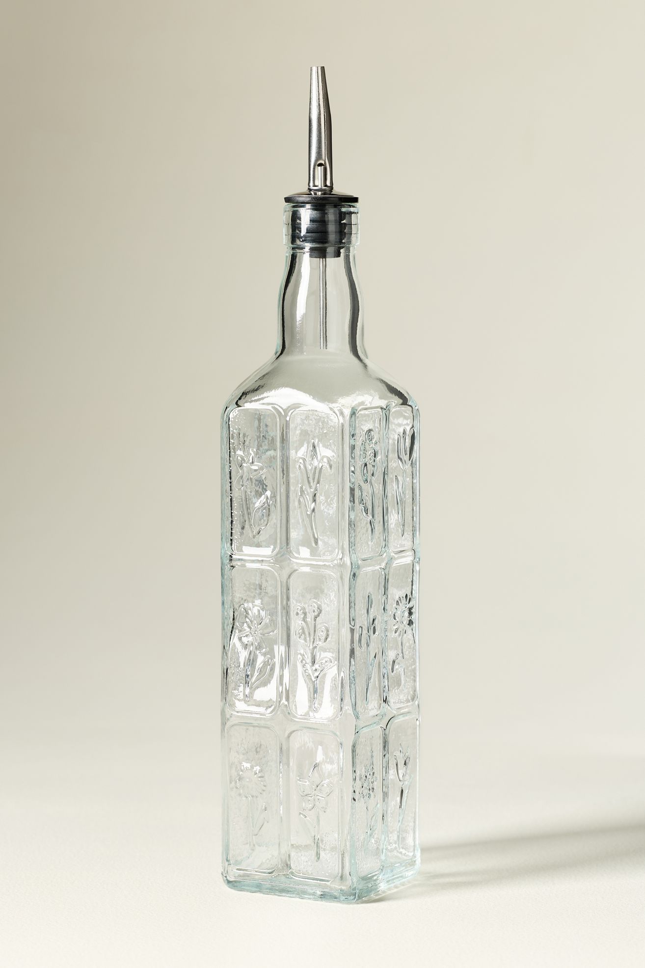 Floral Embossed Glass Oil Cruet - Clear, One Size