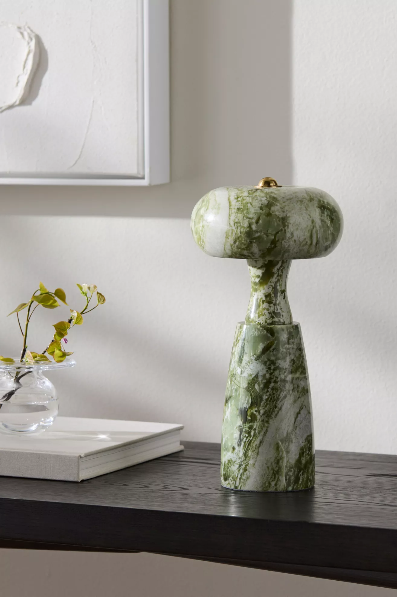 Marzela Washed Marble Sculptural Rechargeable Table Lamp