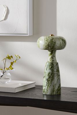 Marzela Washed Marble Sculptural Rechargeable Table Lamp
