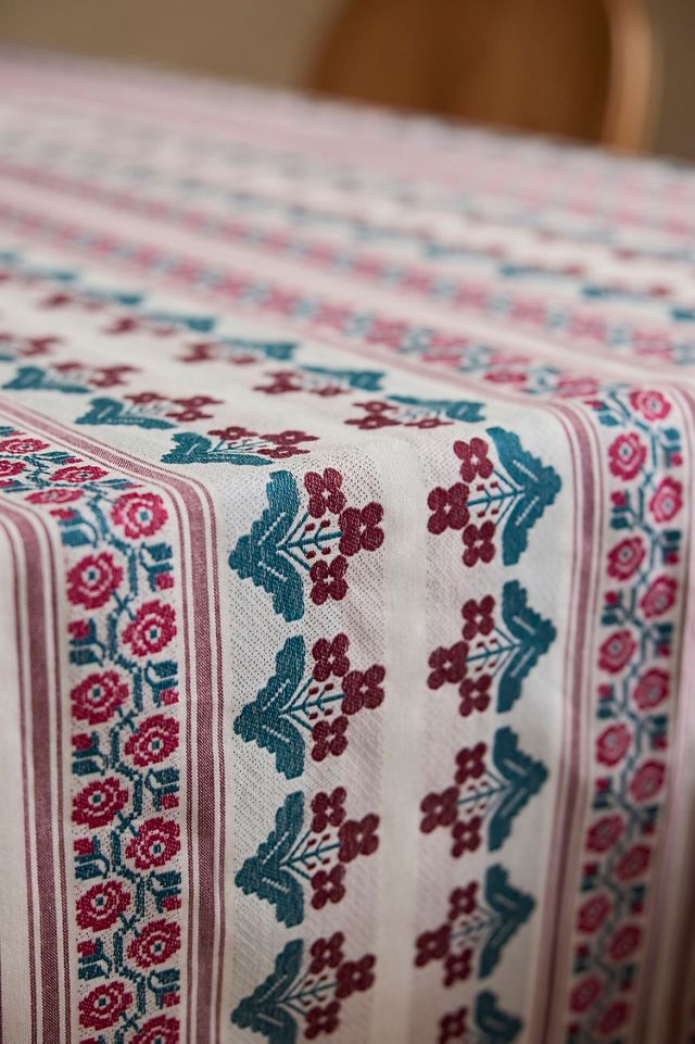 Floral Stripe Woven Cotton Tablecloth #2