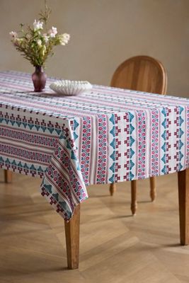 Floral Stripe Woven Cotton Tablecloth