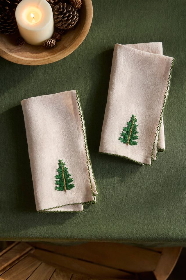 Hand-Stitched Christmas Icon Napkins, Set of 2 Tree #1