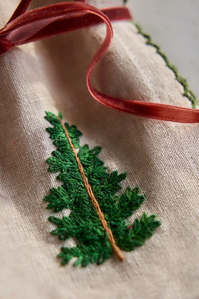 Hand-Stitched Christmas Icon Napkins, Set of 2 Tree #2