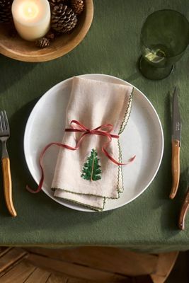 Terrain Hand-Stitched Christmas Icon Napkins, Set of 2 Tree