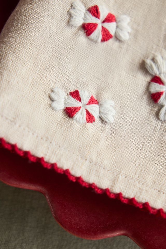 Hand-Stitched Christmas Icon Napkins, Set of 2 Candy #1