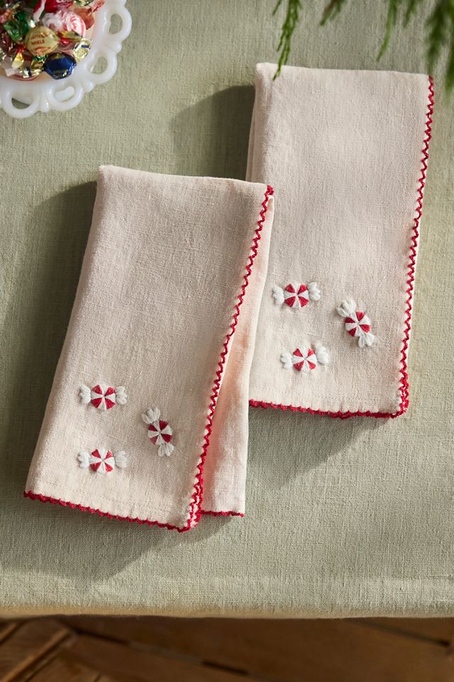 Hand-Stitched Christmas Icon Napkins, Set of 2 Candy #2