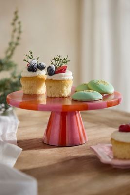 Terrain Candy Stripe Resin Cake Stand, Pink