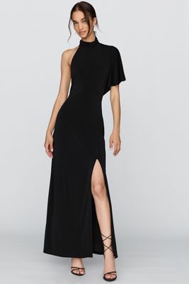 BHLDN Mock-Neck Asymmetrical Maxi Dress