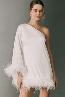 Hutch One-Shoulder Faux Feather Mini Dress