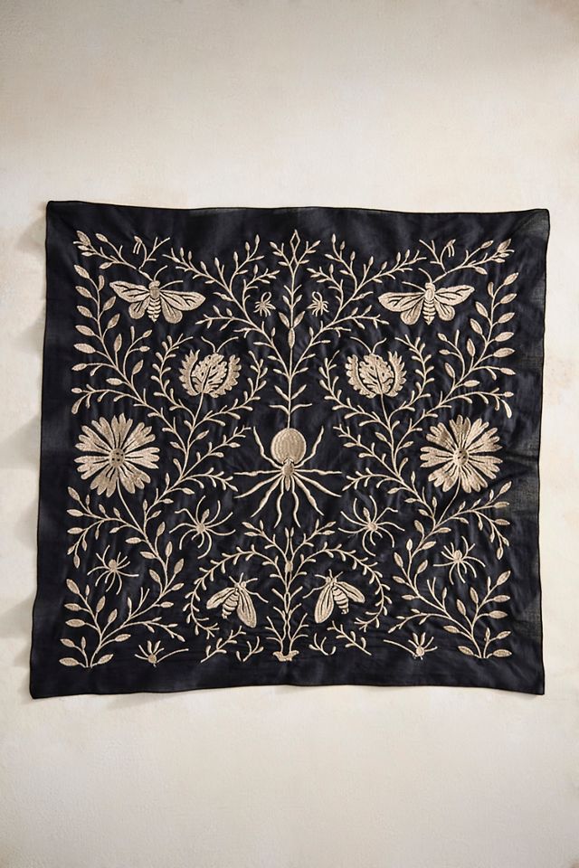 Embroidered Moth + Spider Cotton Bandana #1