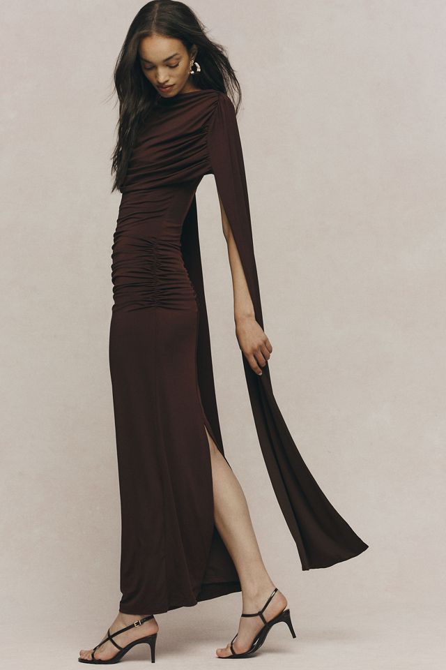 Siempre Ruched Cape Maxi Gown #1