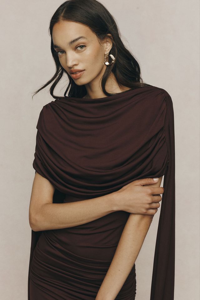 Siempre Ruched Cape Maxi Gown #2