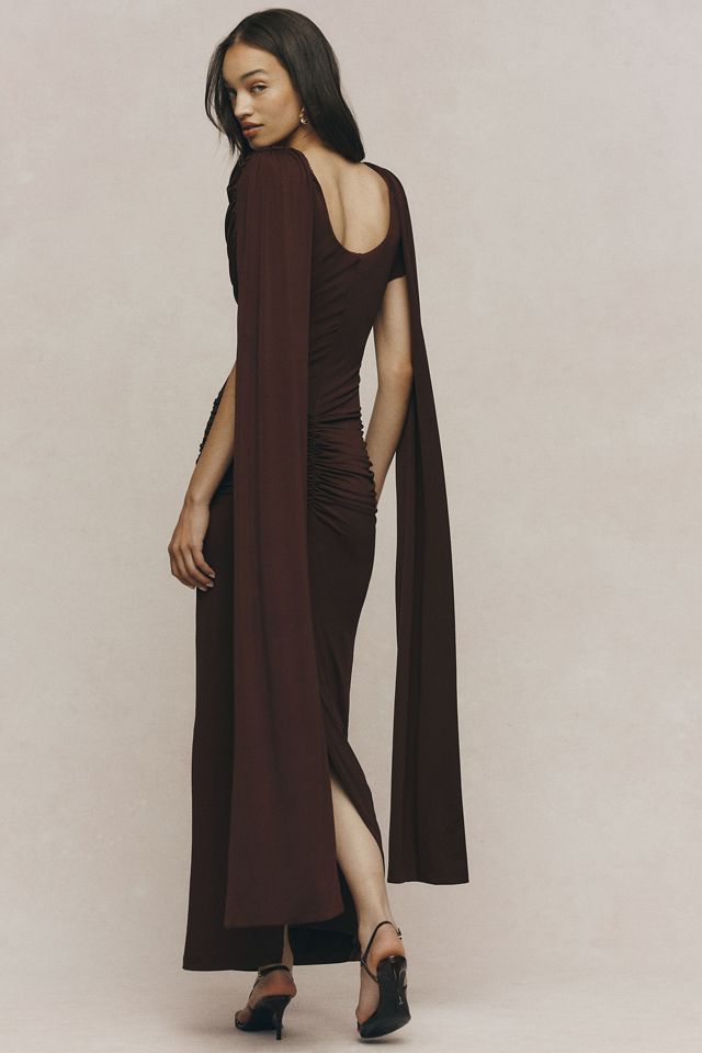 Siempre Ruched Cape Maxi Gown #3