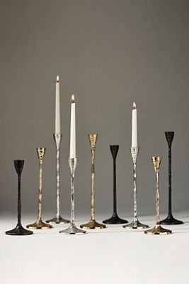 Blue Pheasant Hammered Brass Candle Holders, Set of 3