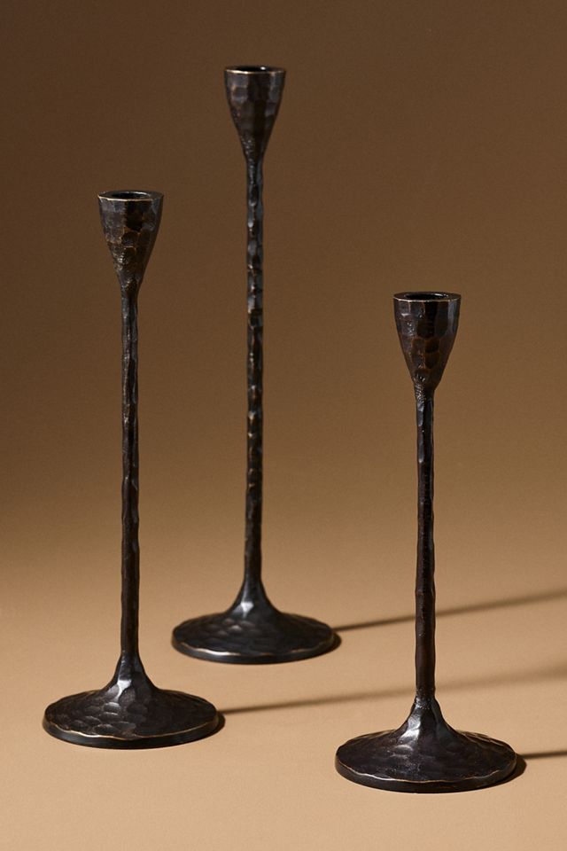 Blue Pheasant Hammered Brass Candle Holders, Set of 3 #1