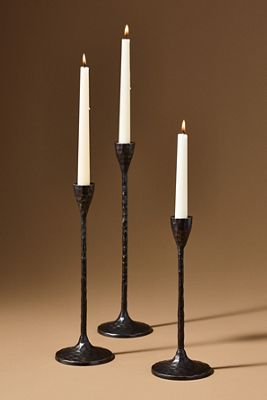 Blue Pheasant Hammered Brass Candle Holders, Set of 3