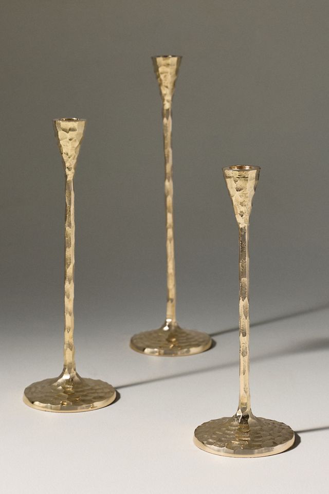 Blue Pheasant Hammered Brass Candle Holders, Set of 3 #1