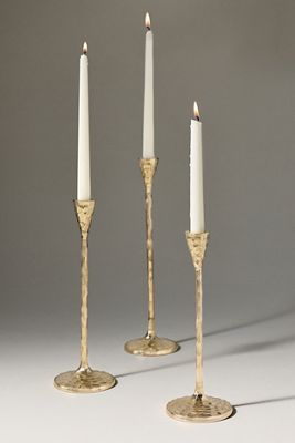 Blue Pheasant Hammered Brass Candle Holders, Set of 3