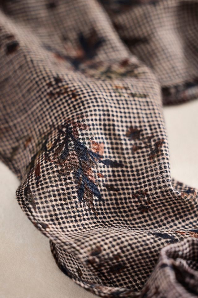 Gingham Floral Cotton Scarf #1