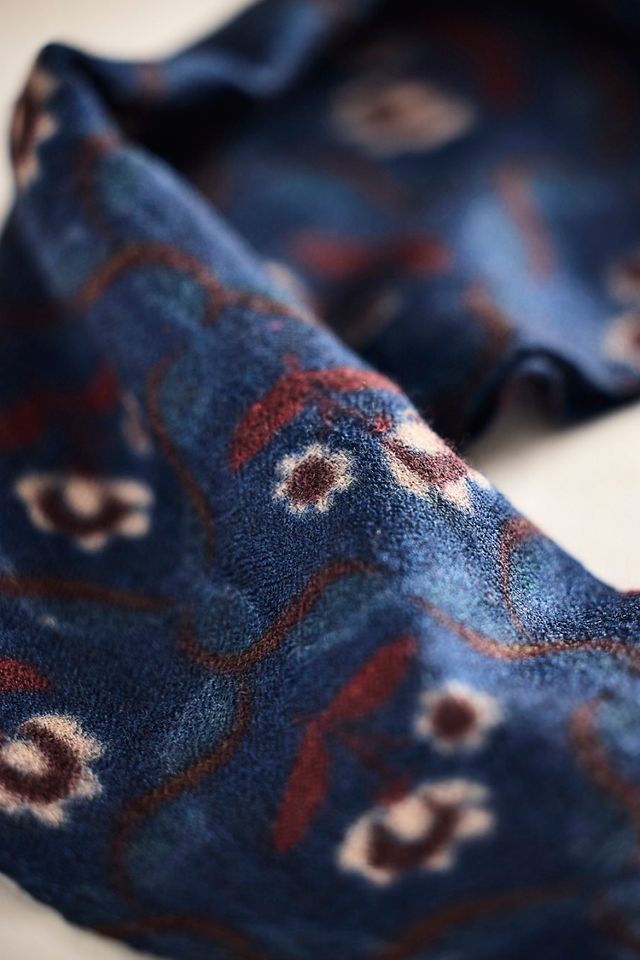 Blue Floral Wool + Silk Scarf #1