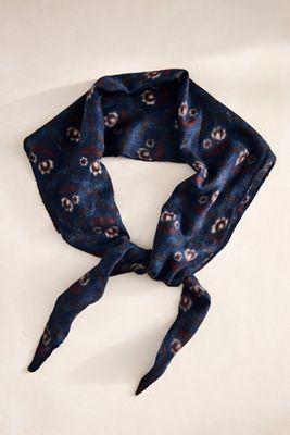 Blue Floral Wool + Silk Scarf