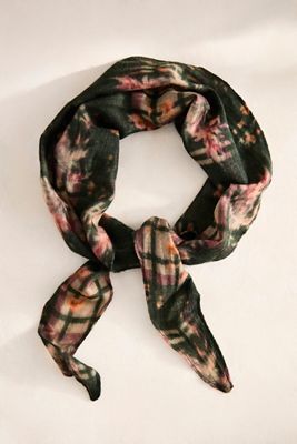 Green Floral Wool + Silk Scarf