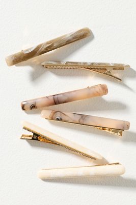 By Anthropologie Marble Resin Hair Clips, Set of 6