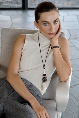 Timeless Pearly Long Corded Beaded Tassel Pendant Necklace