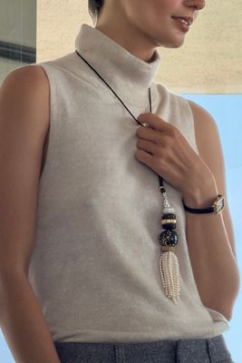 Timeless Pearly Long Corded Beaded Tassel Pendant Necklace