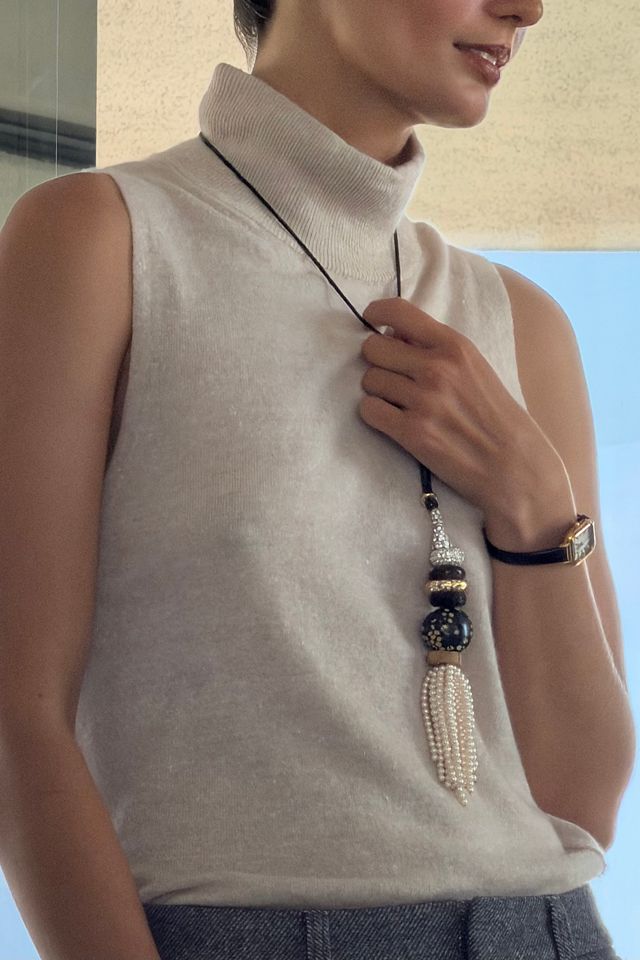 Timeless Pearly Long Corded Beaded Tassel Pendant Necklace #1