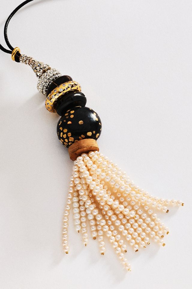 Timeless Pearly Long Corded Beaded Tassel Pendant Necklace #3