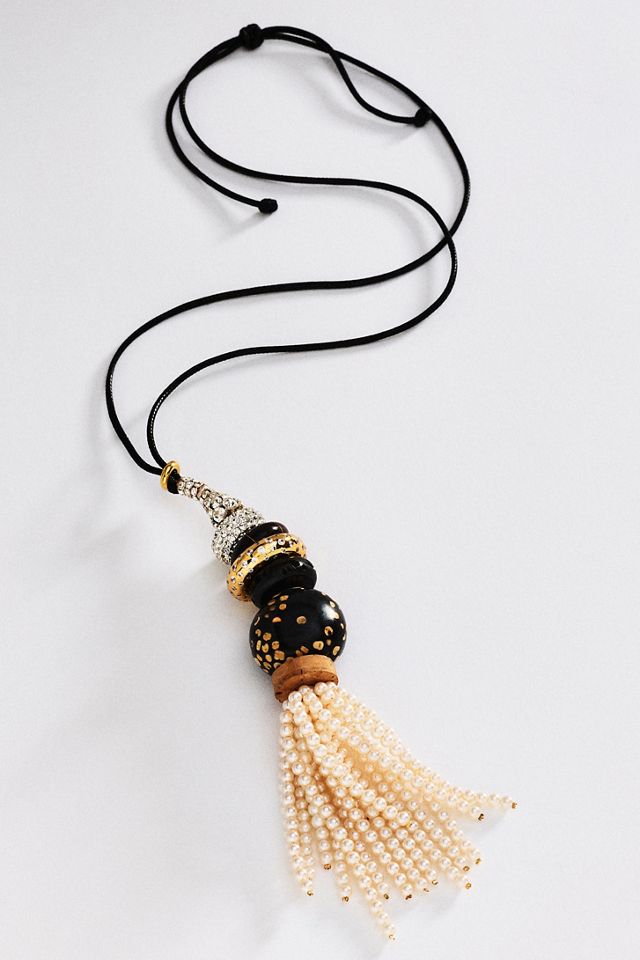Timeless Pearly Long Corded Beaded Tassel Pendant Necklace #2