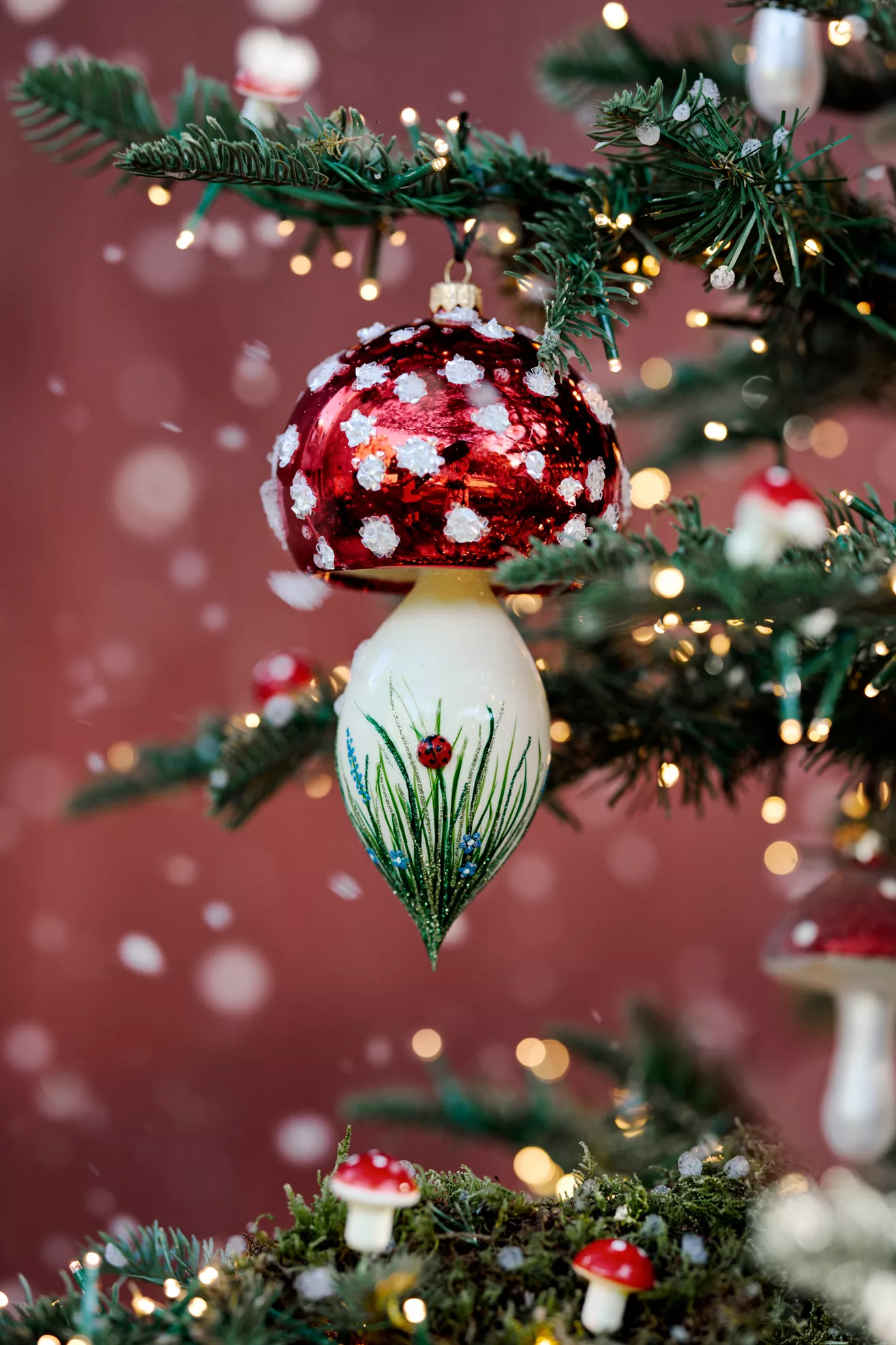 Terrain Mushroom + Ladybug Glass Ornament