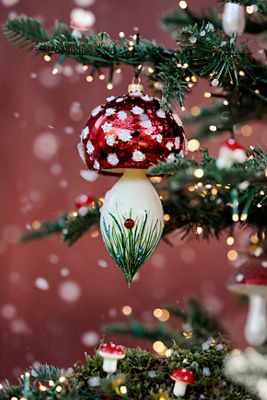 Mushroom + Ladybug Glass Ornament