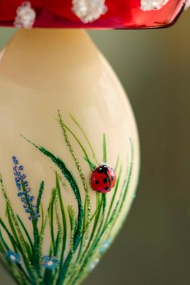Mushroom + Ladybug Glass Ornament