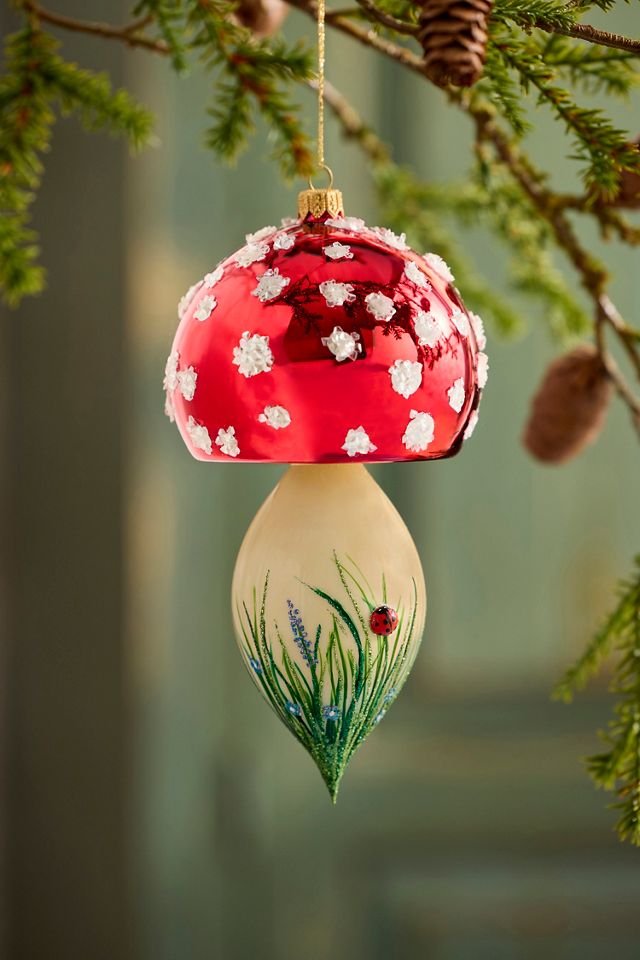Mushroom + Ladybug Glass Ornament #1