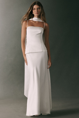 Mare Mare Satin Top, Maxi Skirt & Scarf Three-piece Set In Ivory