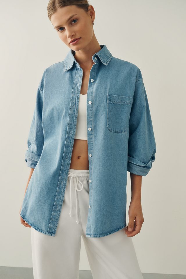 En Elly Wifey Era 100% Cotton Denim Buttondown Shirt #1