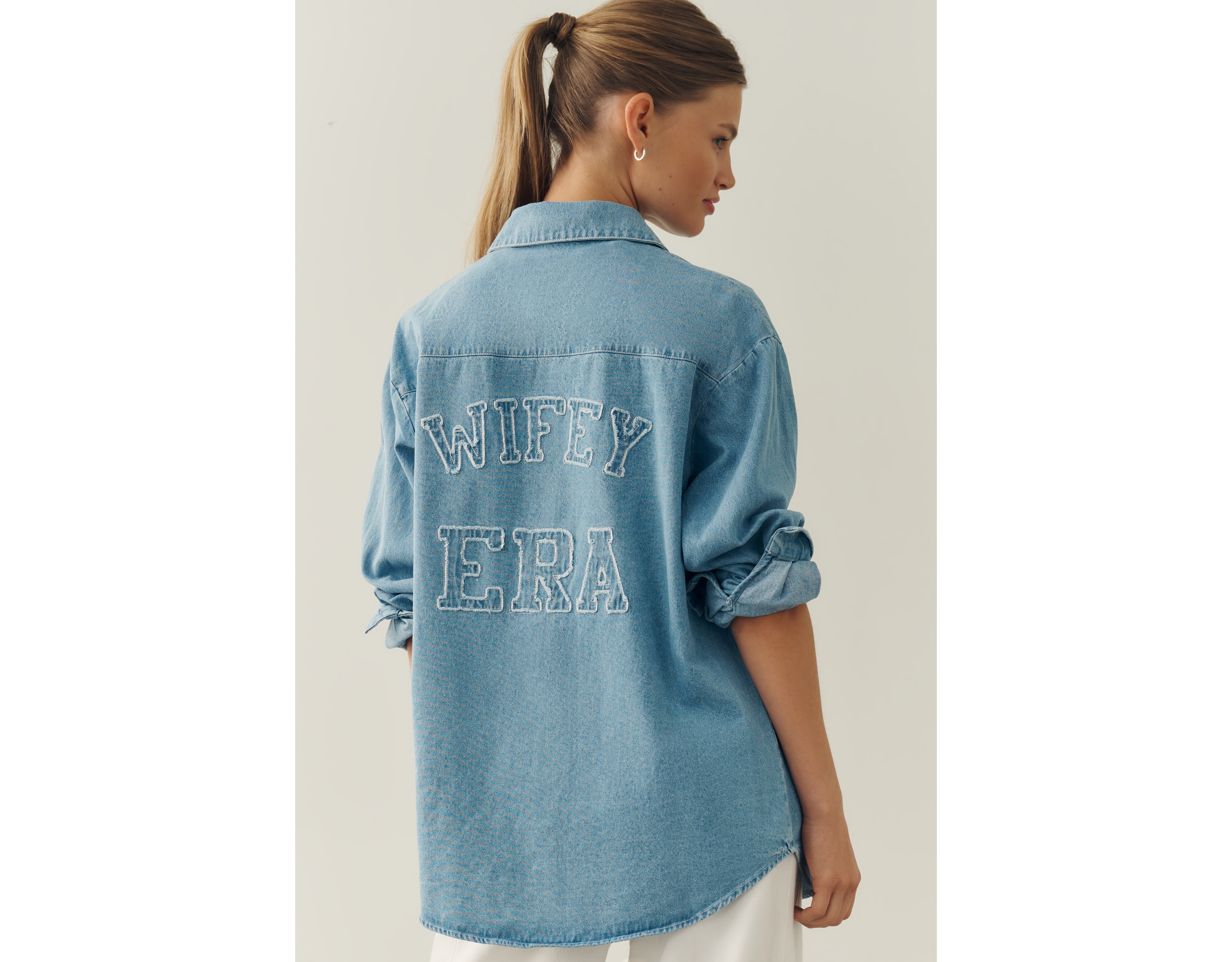 En Elly Wifey Era 100% Cotton Denim Buttondown Shirt