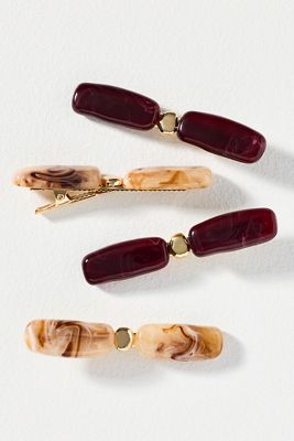 By Anthropologie Marble Resin Hair Clips, Set of 4